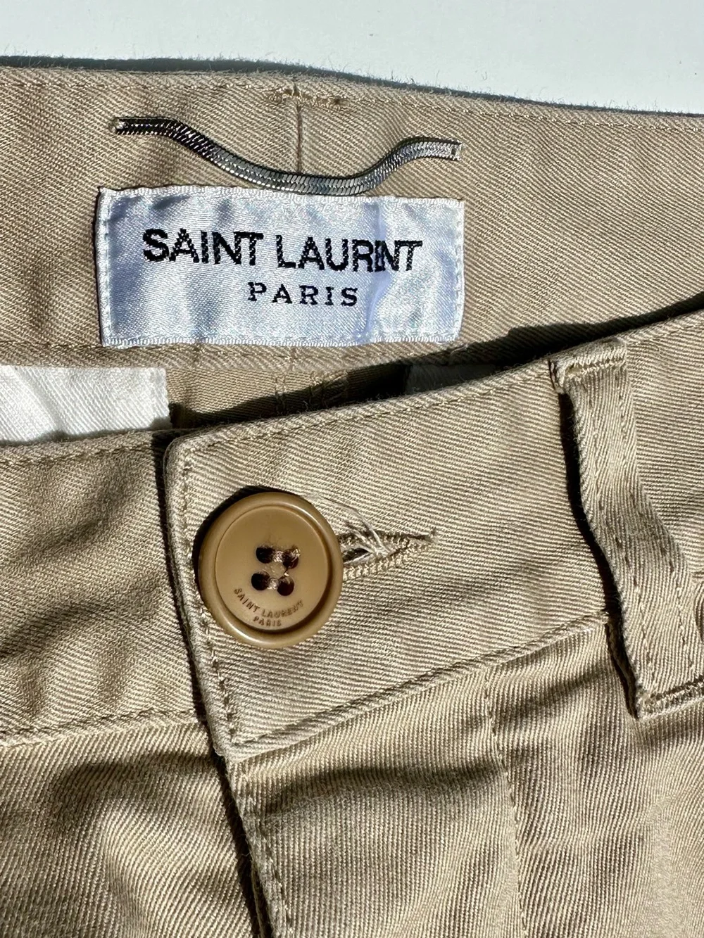 Saint Laurent Men's Classic Straight Chino Pants - Tan Beige, Stretch Cotton, 30